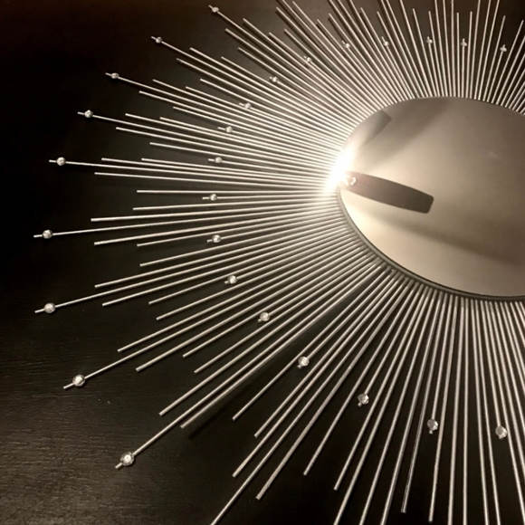 Large 35" Silver Sunburst Mirror with Gems Decorative Wall Mirror - Picture 6 of 10